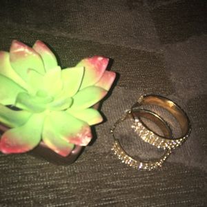 Clear Rhinestone & Gold Color Hoops